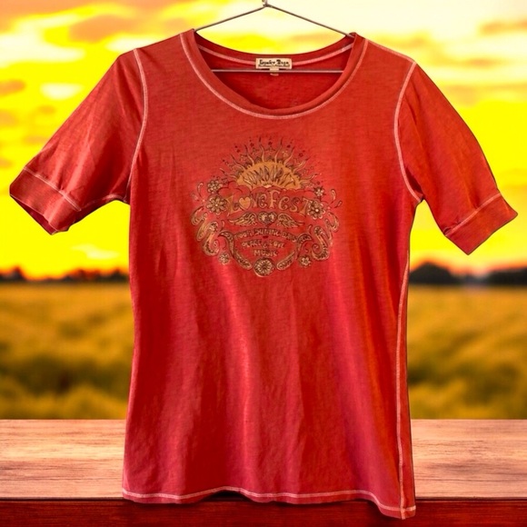 VINTAGE 90s Lucky Brand “Lovefest” Tee | Size L. Retro Y2K Boho  Mall Indie goth - Picture 1 of 13